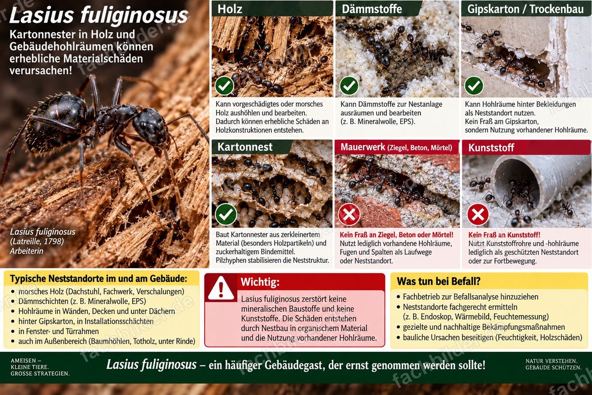 Lasius fuliginosus: Zerstörungen durch Holzameisen